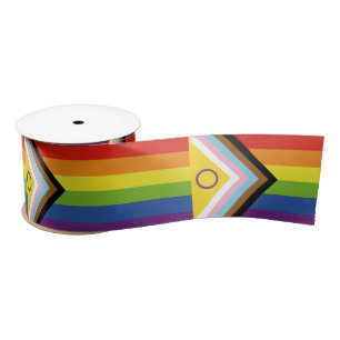 SlipperyJoe Intersex Progress Pride Flag rainbow s Satin Ribbon
