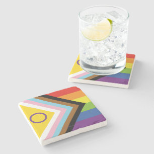 SlipperyJoe Intersex Progress Pride Flag rainbow s Stone Coaster