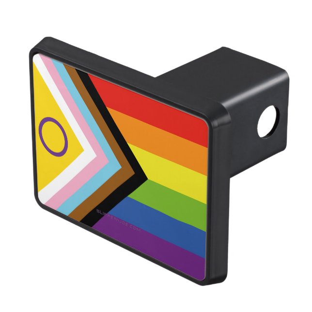 SlipperyJoe Intersex Progress Pride Flag rainbow s Trailer Hitch Cover (Top Right)