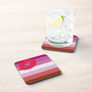 SlipperyJoe lipstick lesbian pride flag feminine c Coaster