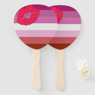 SlipperyJoe lipstick lesbian pride flag feminine c Hand Fan