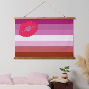 SlipperyJoe lipstick lesbian pride flag feminine c Hanging Tapestry