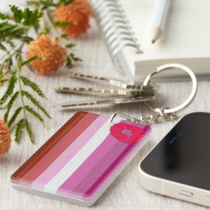 SlipperyJoe lipstick lesbian pride flag feminine c Keychain