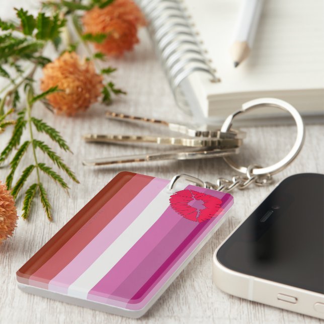 SlipperyJoe lipstick lesbian pride flag feminine c Keychain (Front Right)