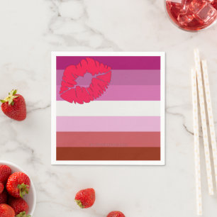 SlipperyJoe lipstick lesbian pride flag feminine c Napkin