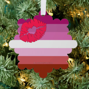 SlipperyJoe lipstick lesbian pride flag feminine c Ornament Card
