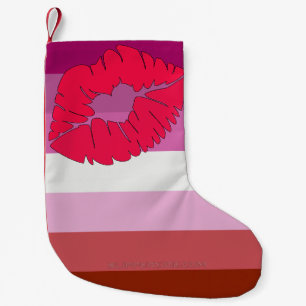 SlipperyJoe lipstick lesbian pride flag feminine c Small Christmas Stocking