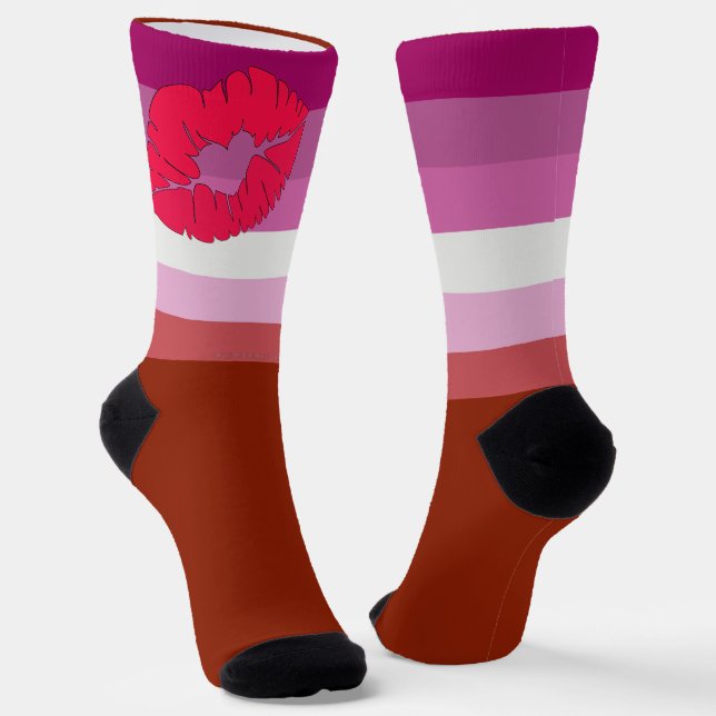 SlipperyJoe lipstick lesbian pride flag feminine c Socks (Angled)