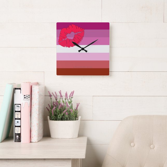 SlipperyJoe lipstick lesbian pride flag feminine c Square Wall Clock (Reading Room)