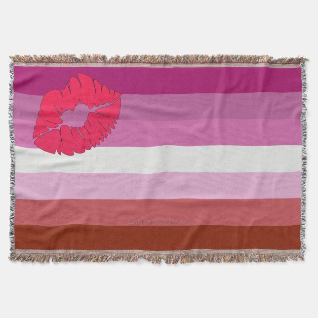 SlipperyJoe lipstick lesbian pride flag feminine c Throw Blanket (Front)
