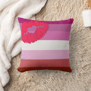 SlipperyJoe lipstick lesbian pride flag feminine c Throw Pillow