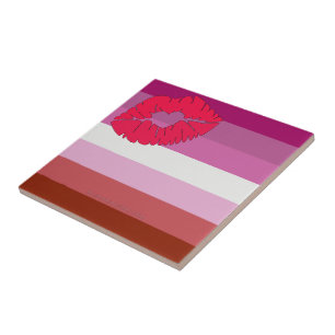SlipperyJoe lipstick lesbian pride flag feminine c Tile