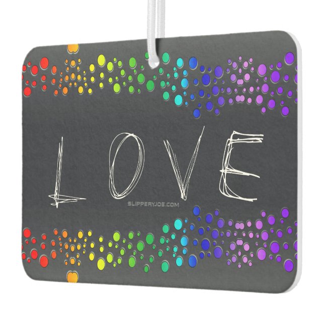 SlipperyJoe love bubbles red orange yellow green c Air Freshener (Left)