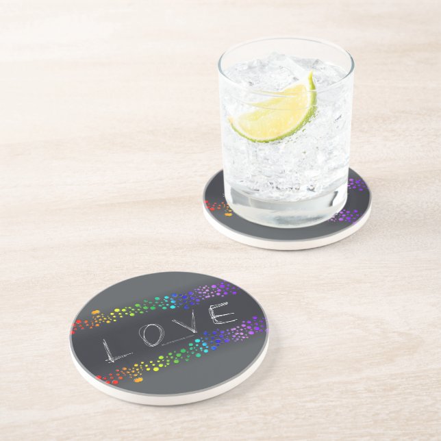SlipperyJoe love bubbles red orange yellow green c Coaster (Side)