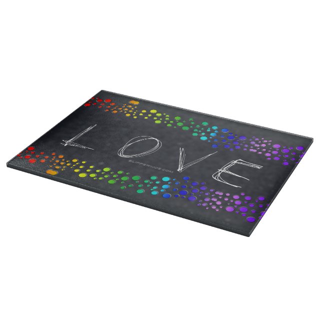 SlipperyJoe love bubbles red orange yellow green c Cutting Board (Corner)