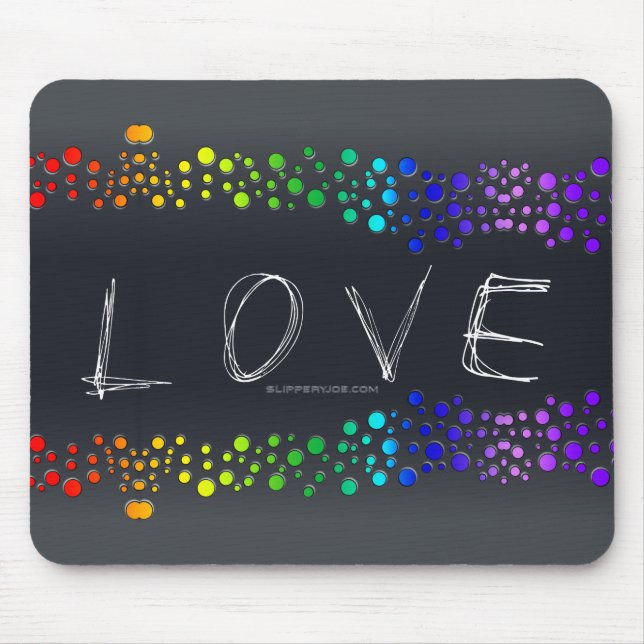 SlipperyJoe love bubbles red orange yellow green c Mouse Pad (Front)