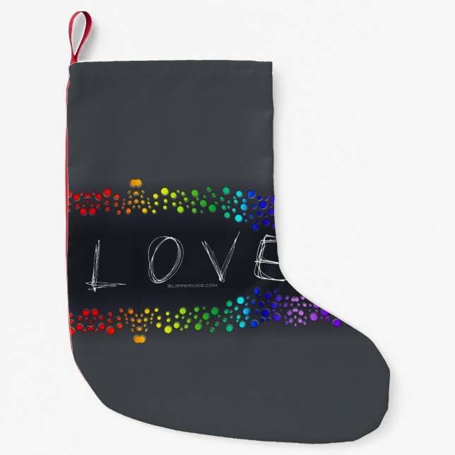 SlipperyJoe love bubbles red orange yellow green c Small Christmas Stocking (Front)
