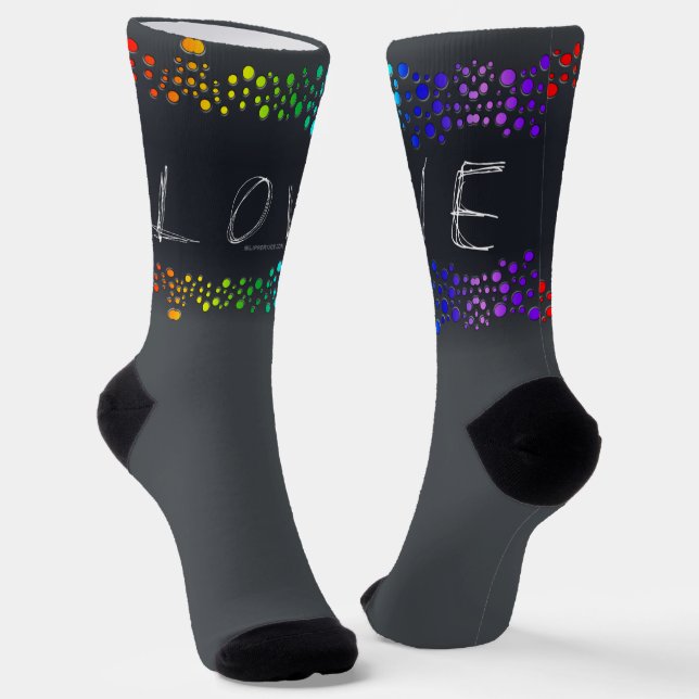 SlipperyJoe love bubbles red orange yellow green c Socks (Angled)