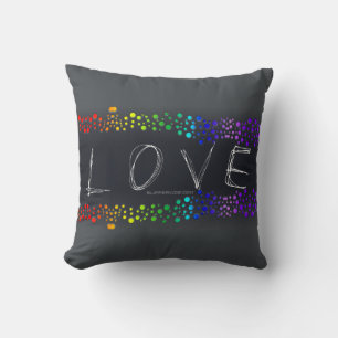 SlipperyJoe love bubbles red orange yellow green c Throw Pillow