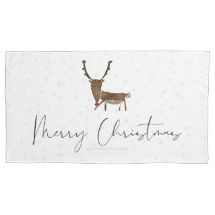 SlipperyJoe Merry Christmas reindeer red-nose antl Pillowcase