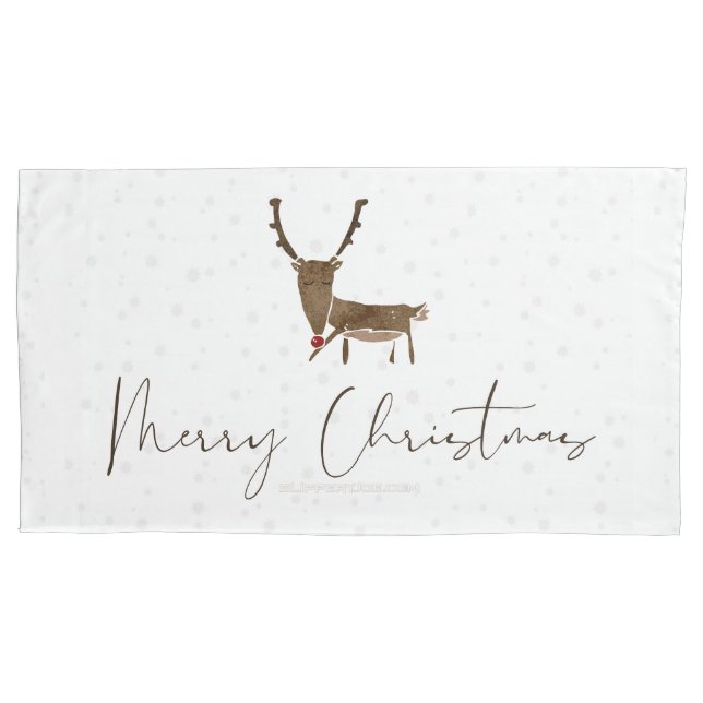 SlipperyJoe Merry Christmas reindeer red-nose antl Pillowcase (Front)