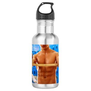 SlipperyJoe muscular man abs locker room tiled flo 532 Ml Water Bottle