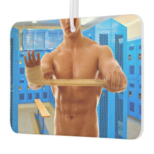 SlipperyJoe muscular man abs locker room tiled flo Air Freshener