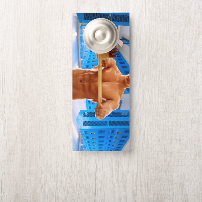 SlipperyJoe muscular man abs locker room tiled flo Door Hanger (On Knob)