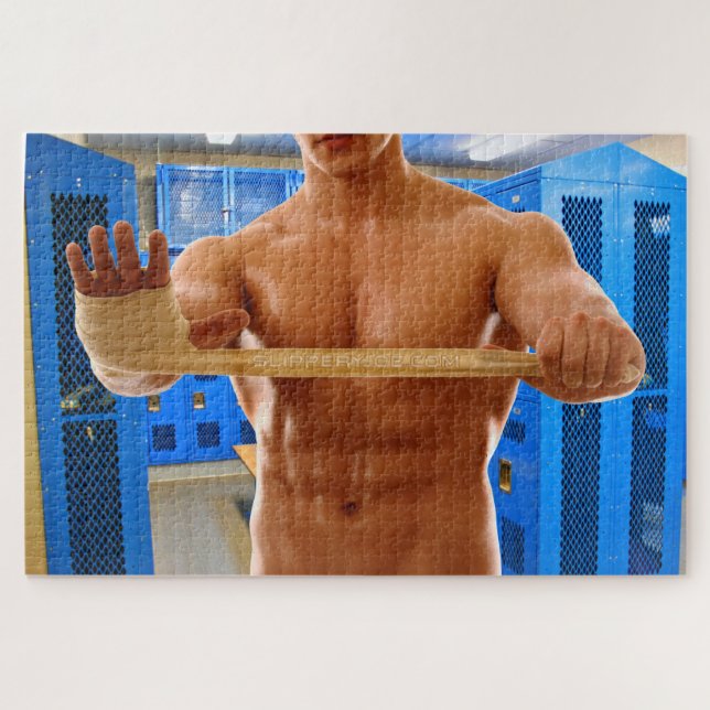 SlipperyJoe muscular man abs locker room tiled flo Jigsaw Puzzle (Horizontal)