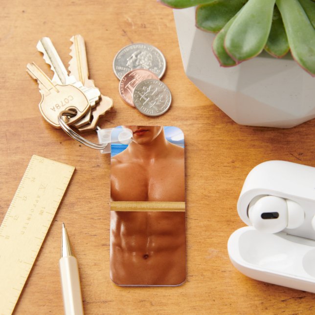 SlipperyJoe muscular man abs locker room tiled flo Keychain (Desk)