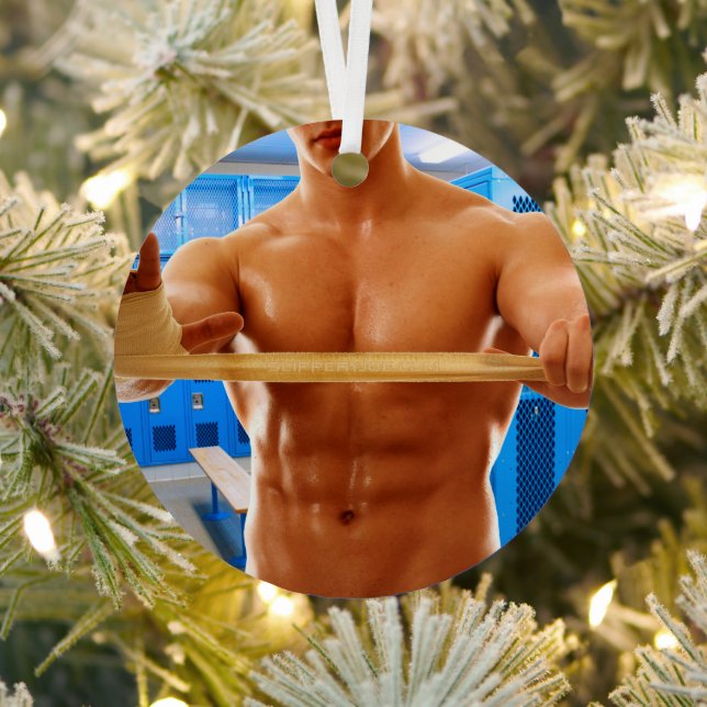 SlipperyJoe muscular man abs locker room tiled flo Metal Ornament (Insitu)