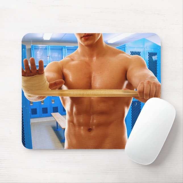 SlipperyJoe muscular man abs locker room tiled flo Mouse Pad (With Mouse)