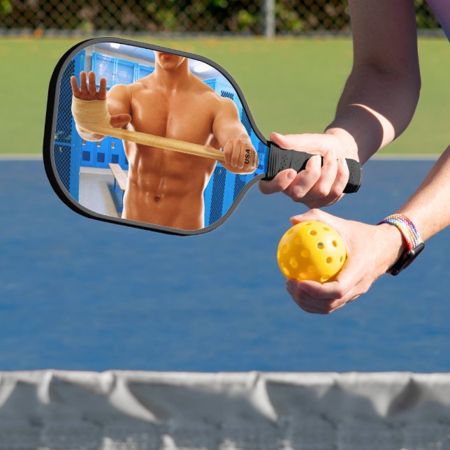 SlipperyJoe muscular man abs locker room tiled flo Pickleball Paddle (Insitu)
