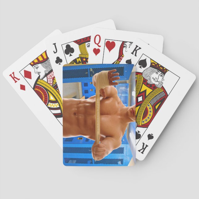 SlipperyJoe muscular man abs locker room tiled flo Playing Cards (Back)