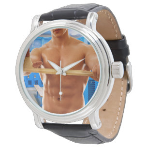 SlipperyJoe muscular man abs locker room tiled flo Watch