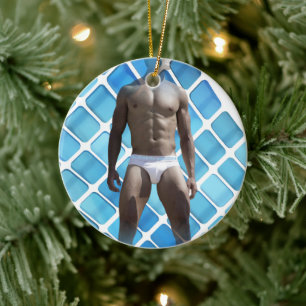 SlipperyJoe muscular man six-pack abs male white u Ceramic Ornament
