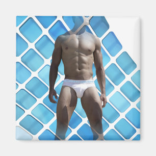 SlipperyJoe muscular man six-pack abs male white u Magnet