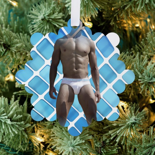 SlipperyJoe muscular man six-pack abs male white u Ornament Card (Insitu (Tree))