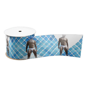 SlipperyJoe muscular man six-pack abs male white u Satin Ribbon