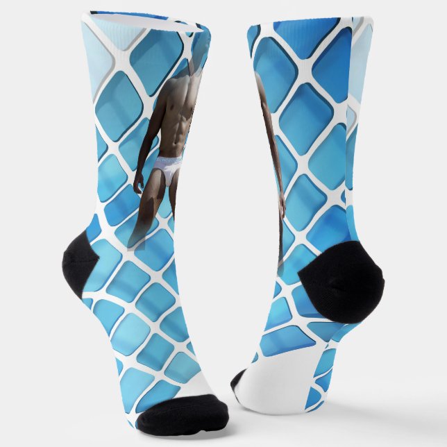 SlipperyJoe muscular man six-pack abs male white u Socks (Angled)