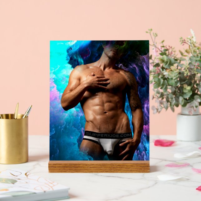 SlipperyJoe muscular man underwear bulge vibrant h Acrylic Sign (Wedding)