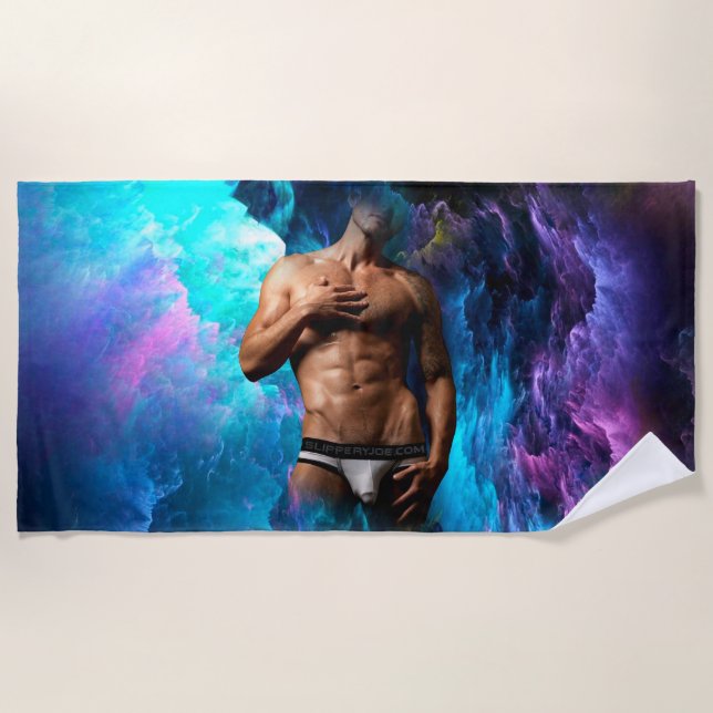 SlipperyJoe muscular man underwear bulge vibrant h Beach Towel (Front)