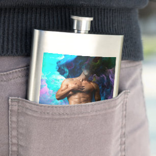 SlipperyJoe muscular man underwear bulge vibrant h Hip Flask