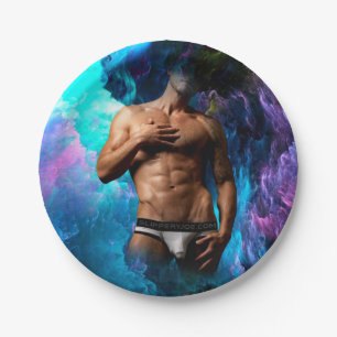 SlipperyJoe muscular man underwear bulge vibrant h Paper Plate
