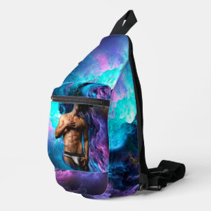 SlipperyJoe muscular man underwear bulge vibrant h Sling Bag