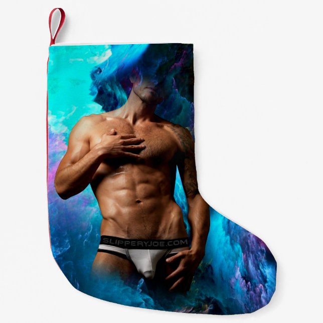 SlipperyJoe muscular man underwear bulge vibrant h Small Christmas Stocking (Front)