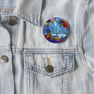 SlipperyJoe NYC graffiti moon surrounded swirling 2 Inch Round Button