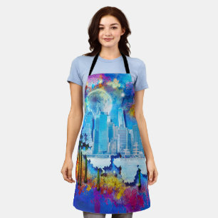 SlipperyJoe NYC graffiti moon surrounded swirling  Apron