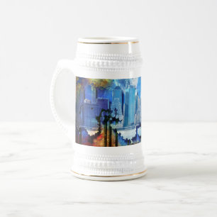 SlipperyJoe NYC graffiti moon surrounded swirling Beer Stein