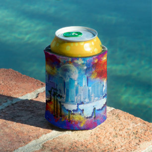 SlipperyJoe NYC graffiti moon surrounded swirling  Can Cooler
